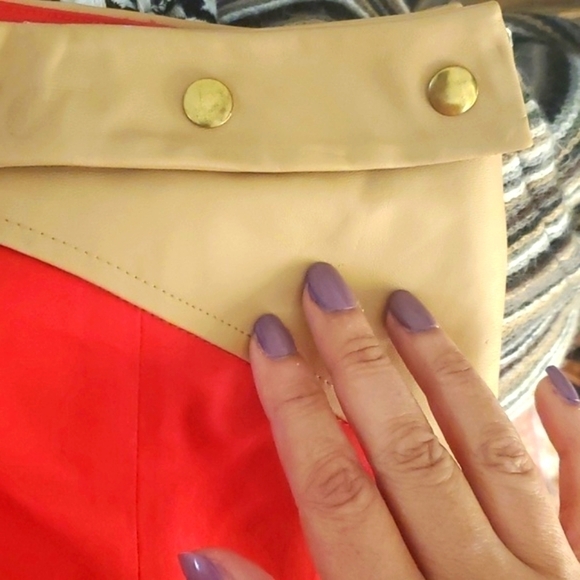 NWT Express Size 12 Red Tan Mini Skirt | High Rise Multicolor Workwear - Picture 15 of 15